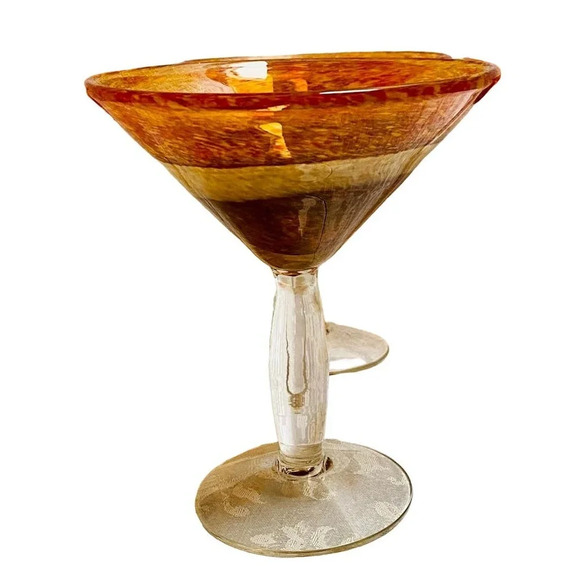 Pier 1 Imports Orange/Brown Canyon‎ Swirled Handblown Martini Cocktail Glass - Picture 1 of 5